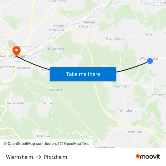 Wiernsheim to Pforzheim map