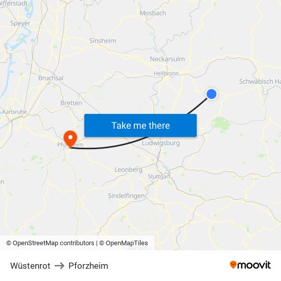 Wüstenrot to Pforzheim map