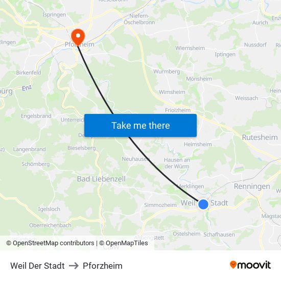 Weil Der Stadt to Pforzheim map