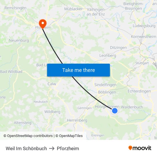 Weil Im Schönbuch to Pforzheim map