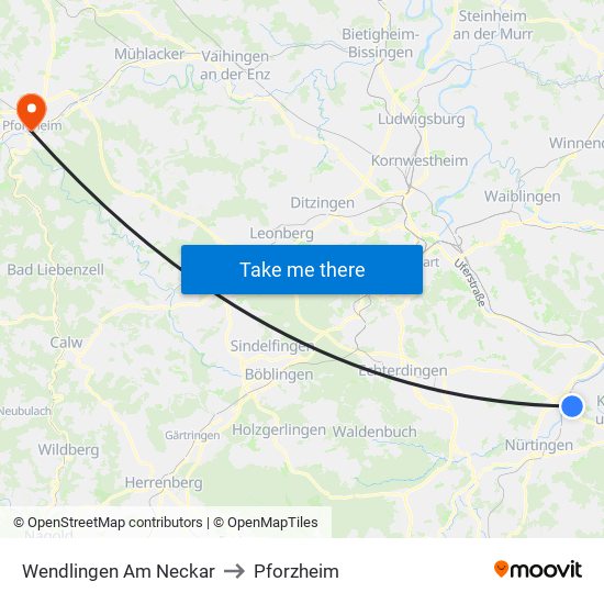 Wendlingen Am Neckar to Pforzheim map