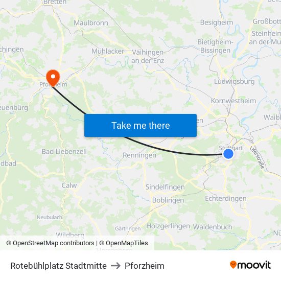 Rotebühlplatz Stadtmitte to Pforzheim map