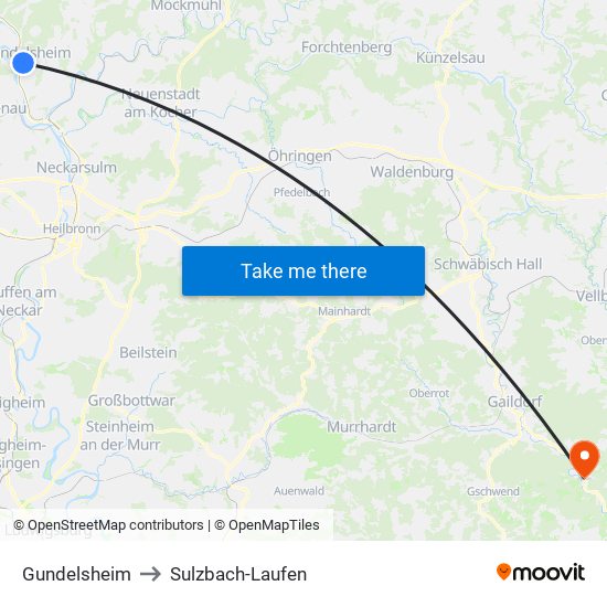 Gundelsheim to Sulzbach-Laufen map