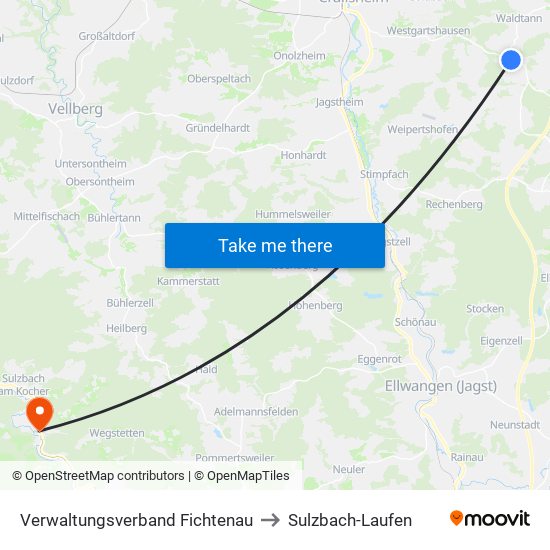 Verwaltungsverband Fichtenau to Sulzbach-Laufen map