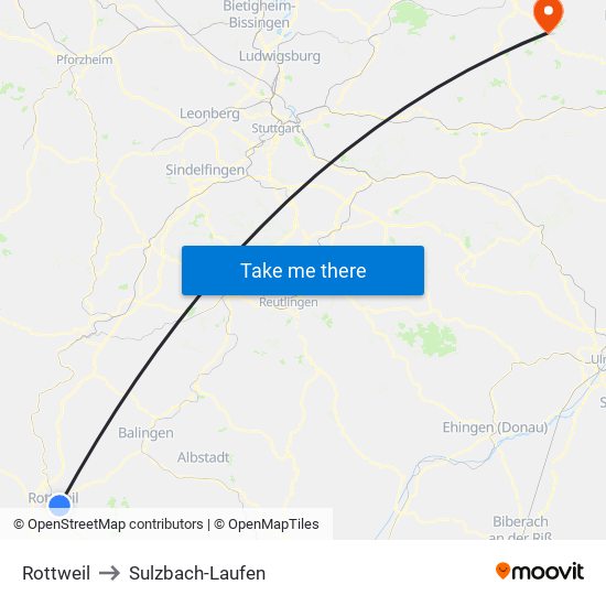 Rottweil to Sulzbach-Laufen map