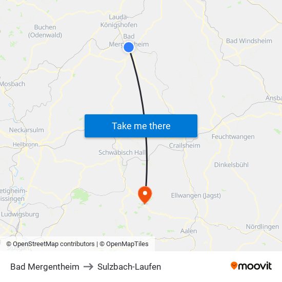 Bad Mergentheim to Sulzbach-Laufen map