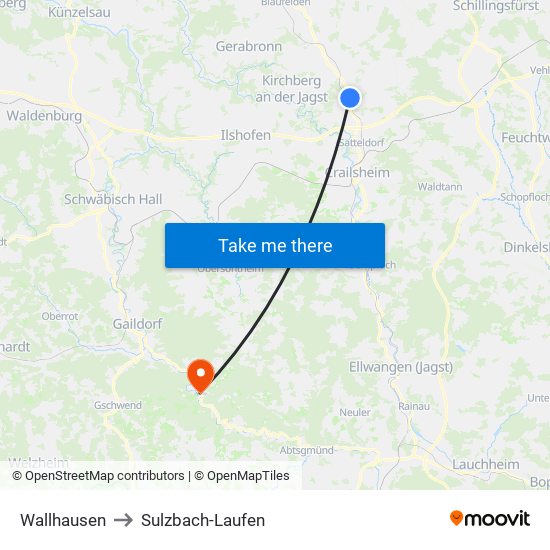 Wallhausen to Sulzbach-Laufen map