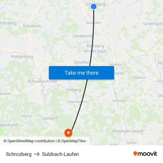 Schrozberg to Sulzbach-Laufen map