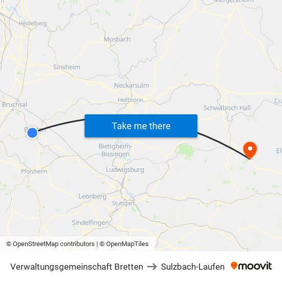 Verwaltungsgemeinschaft Bretten to Sulzbach-Laufen map