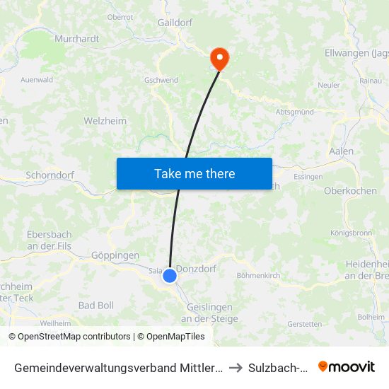 Gemeindeverwaltungsverband Mittleres Fils-Lautertal to Sulzbach-Laufen map