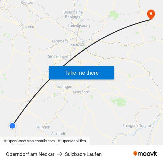 Oberndorf am Neckar to Sulzbach-Laufen map