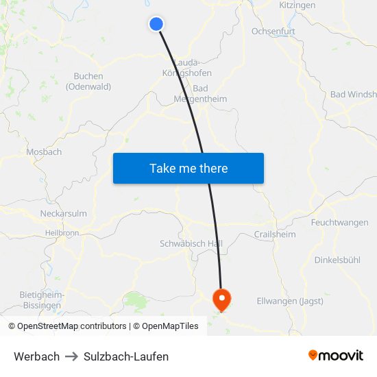 Werbach to Sulzbach-Laufen map