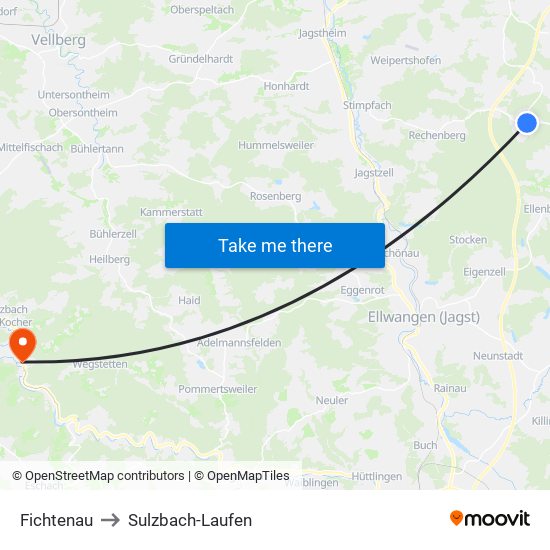 Fichtenau to Sulzbach-Laufen map