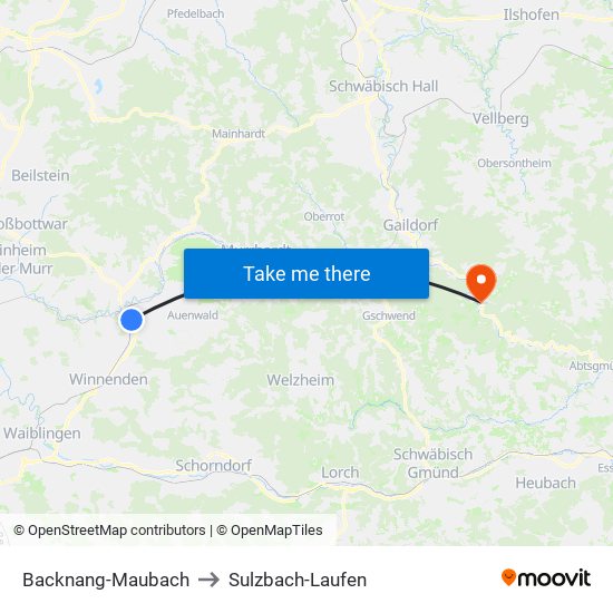 Backnang-Maubach to Sulzbach-Laufen map