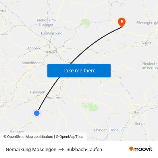 Gemarkung Mössingen to Sulzbach-Laufen map