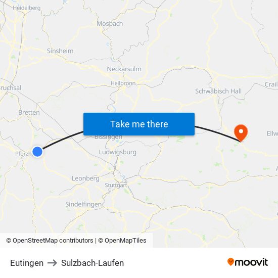 Eutingen to Sulzbach-Laufen map