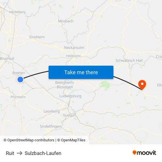 Ruit to Sulzbach-Laufen map