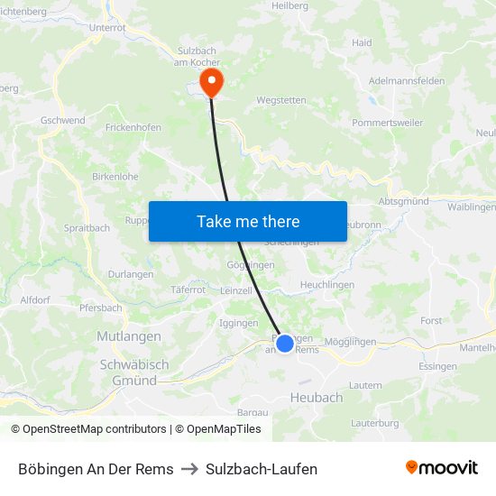 Böbingen An Der Rems to Sulzbach-Laufen map