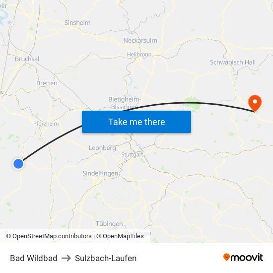 Bad Wildbad to Sulzbach-Laufen map
