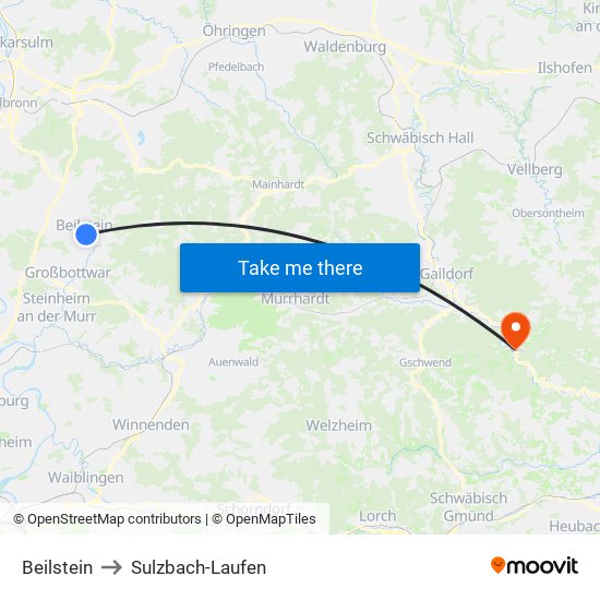 Beilstein to Sulzbach-Laufen map