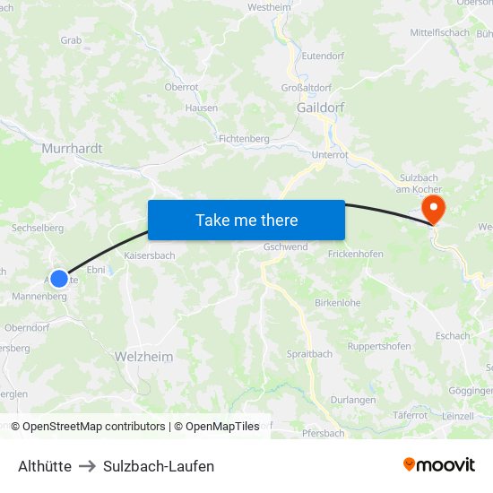 Althütte to Sulzbach-Laufen map