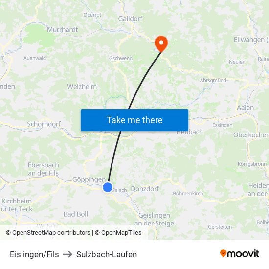 Eislingen/Fils to Sulzbach-Laufen map