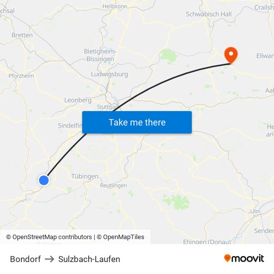 Bondorf to Sulzbach-Laufen map