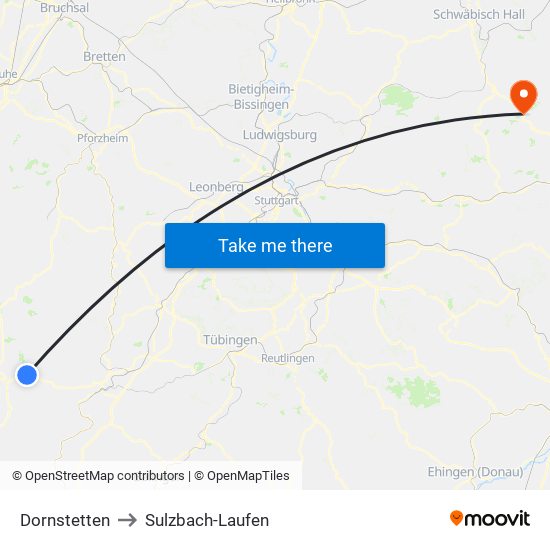 Dornstetten to Sulzbach-Laufen map