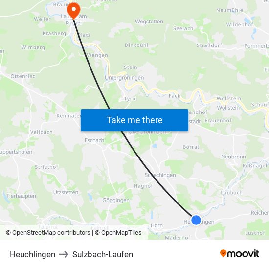 Heuchlingen to Sulzbach-Laufen map