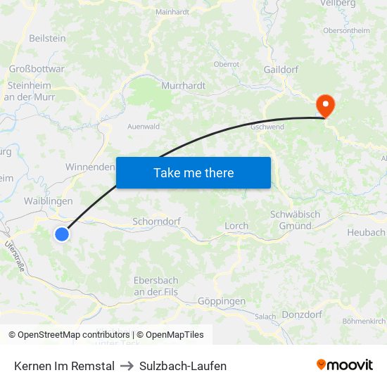 Kernen Im Remstal to Sulzbach-Laufen map