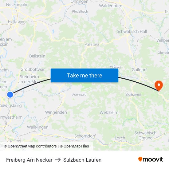 Freiberg Am Neckar to Sulzbach-Laufen map