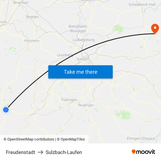 Freudenstadt to Sulzbach-Laufen map