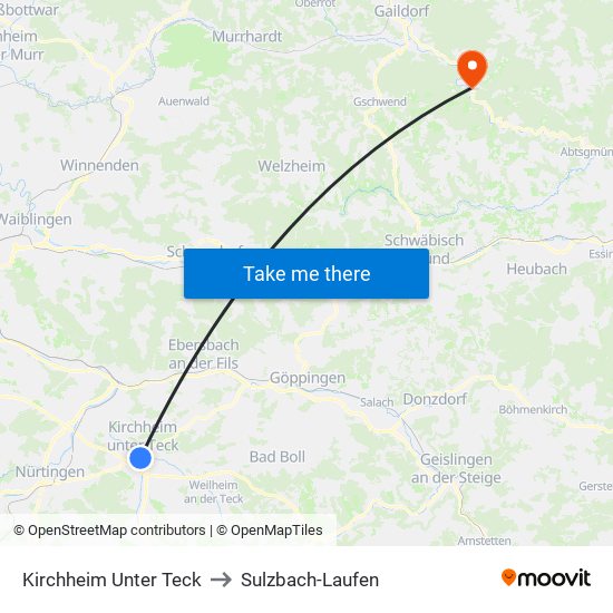 Kirchheim Unter Teck to Sulzbach-Laufen map