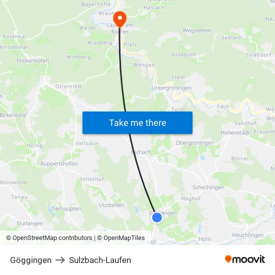 Göggingen to Sulzbach-Laufen map