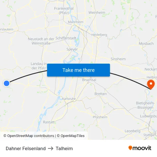 Dahner Felsenland to Talheim map