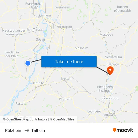 Rülzheim to Talheim map
