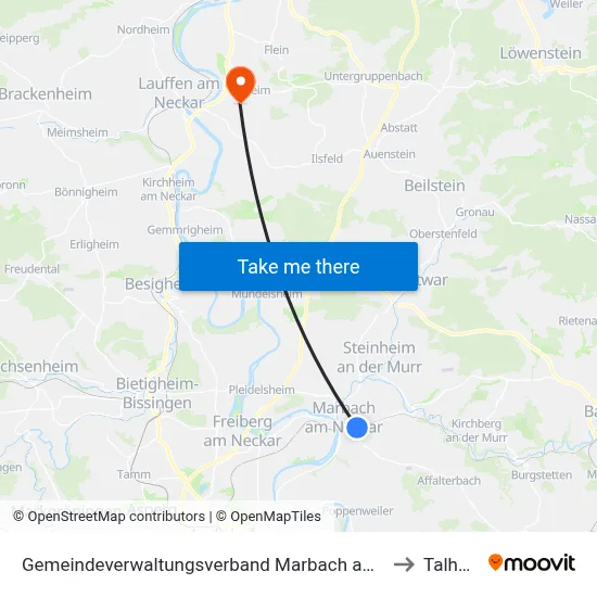 Gemeindeverwaltungsverband Marbach am Neckar to Talheim map
