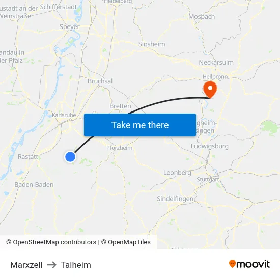 Marxzell to Talheim map