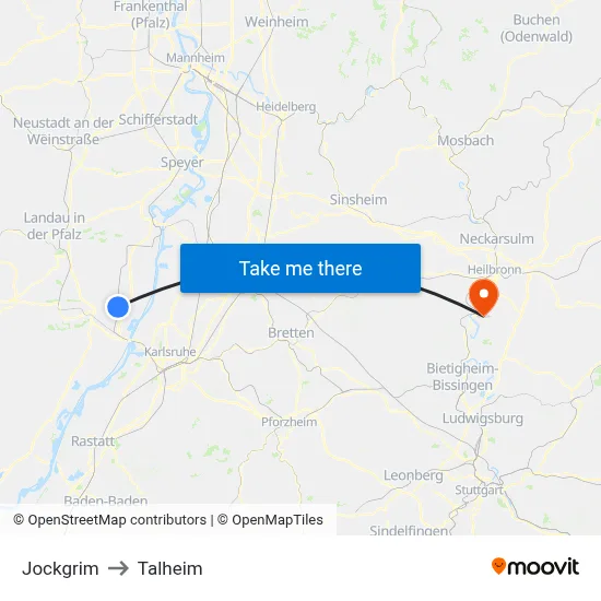 Jockgrim to Talheim map