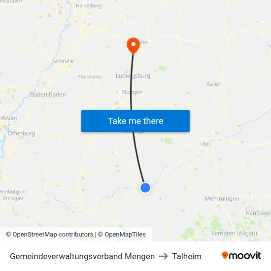 Gemeindeverwaltungsverband Mengen to Talheim map