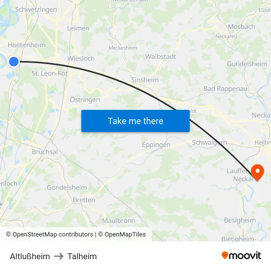 Altlußheim to Talheim map