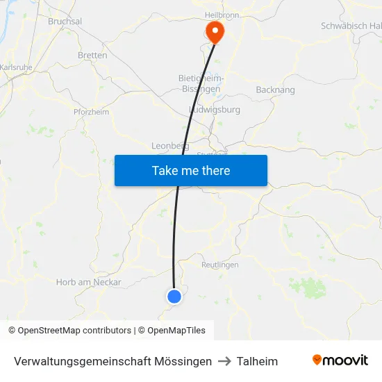 Verwaltungsgemeinschaft Mössingen to Talheim map