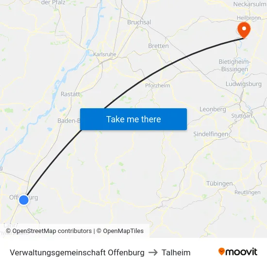 Verwaltungsgemeinschaft Offenburg to Talheim map