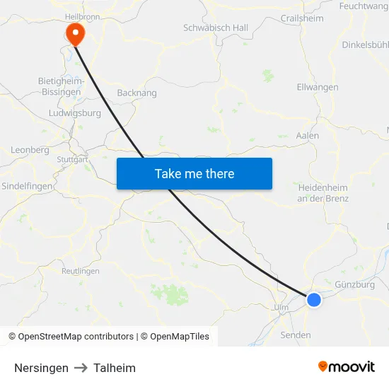 Nersingen to Talheim map