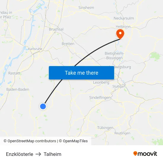 Enzklösterle to Talheim map