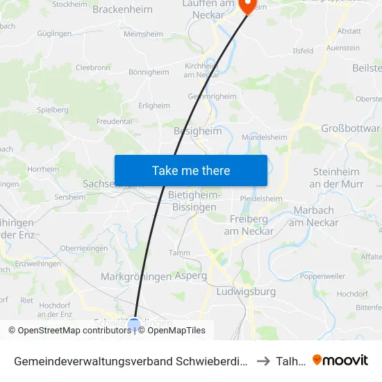 Gemeindeverwaltungsverband Schwieberdingen-Hemmingen to Talheim map