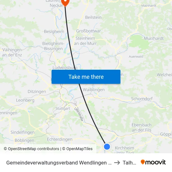 Gemeindeverwaltungsverband Wendlingen am Neckar to Talheim map
