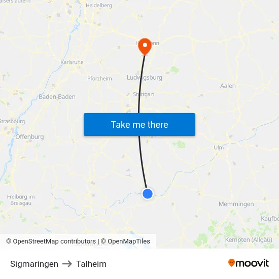 Sigmaringen to Talheim map