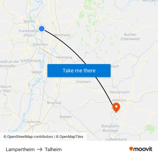 Lampertheim to Talheim map