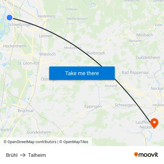 Brühl to Talheim map